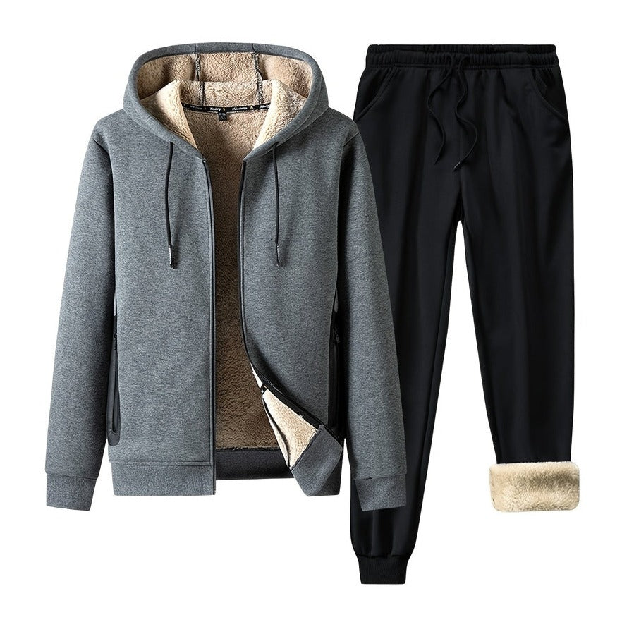 Verasmode-Men Sets-Schlichte Herren-Sweatsuit mit Sherpa-Futter für den Winter