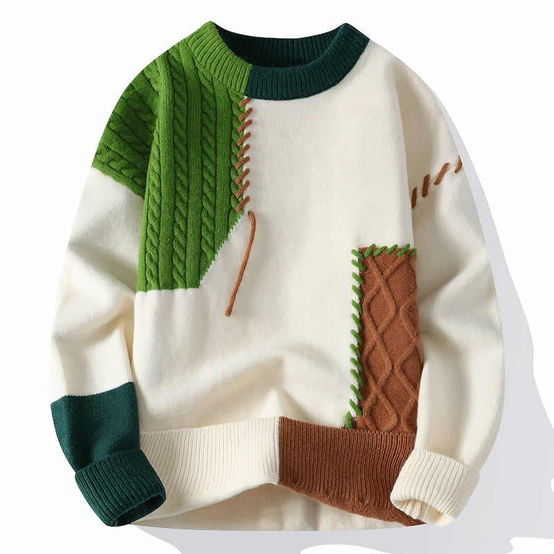 Verasmode-Sweater-Ronan - Stilvoller Patchwork-Pullover für Männer mit hervorragendem Tragekomfort