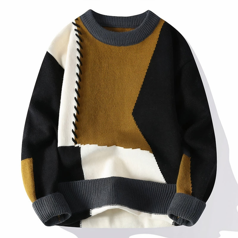 Verasmode-Sweater-Ronan - Stilvoller Patchwork-Pullover für Männer mit hervorragendem Tragekomfort